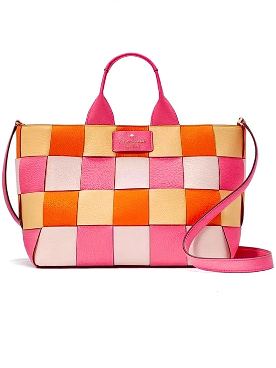 kate spade Handbags - New Kate Spade 100% Genuine leather Pink ivory Woven convertible large Tote bag